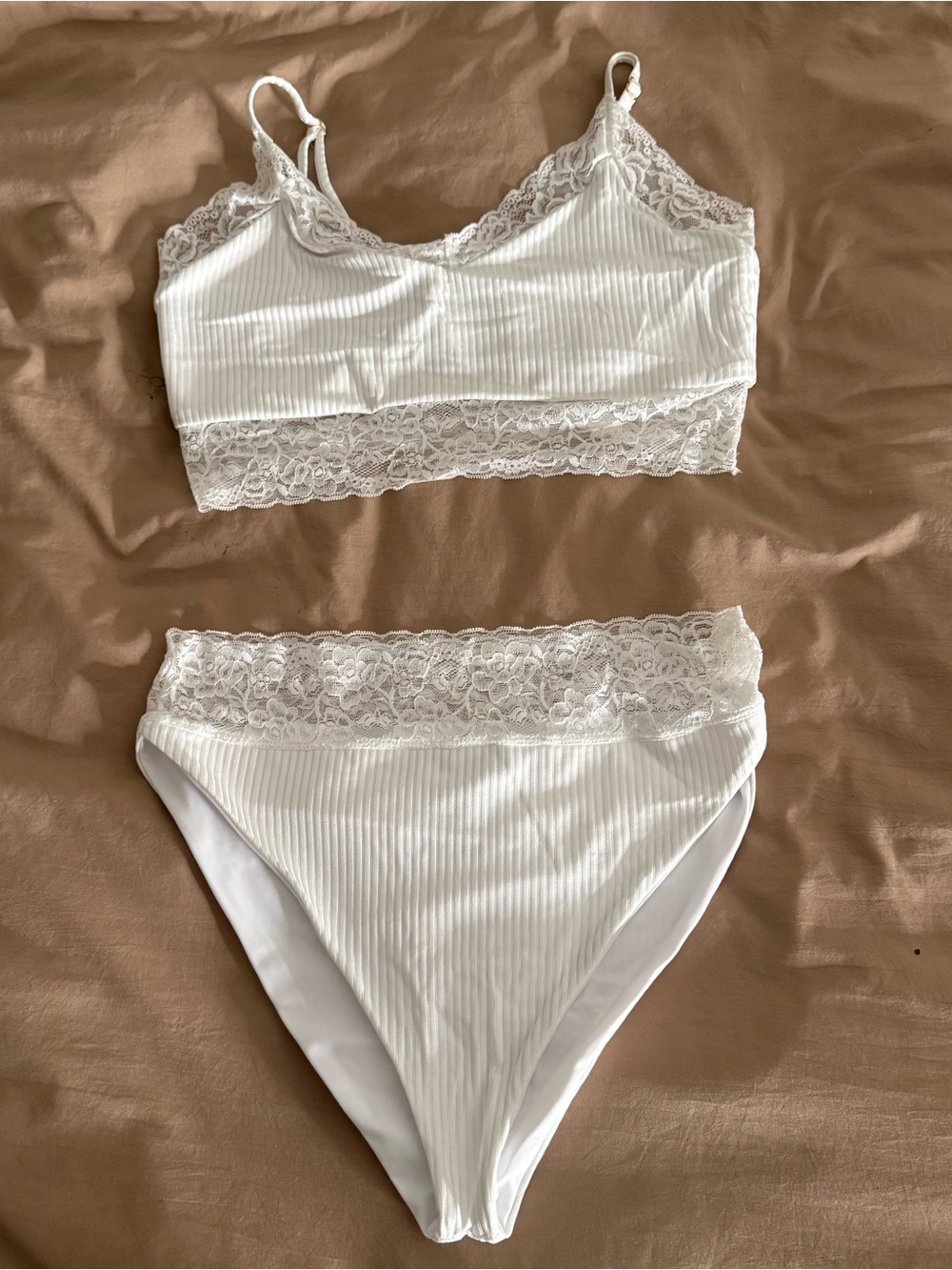 Beach Riot White Ribbed Lace Bralette & Bikini Set - Picture 2 of 5